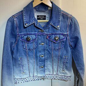S - Custom Denim Jacket- Rhinestone Western Purple Crystals